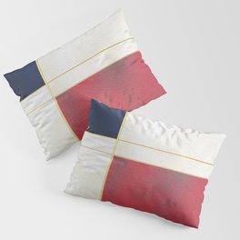 Blue, Red And White With Golden Lines Abstract Painting Pillow Sham