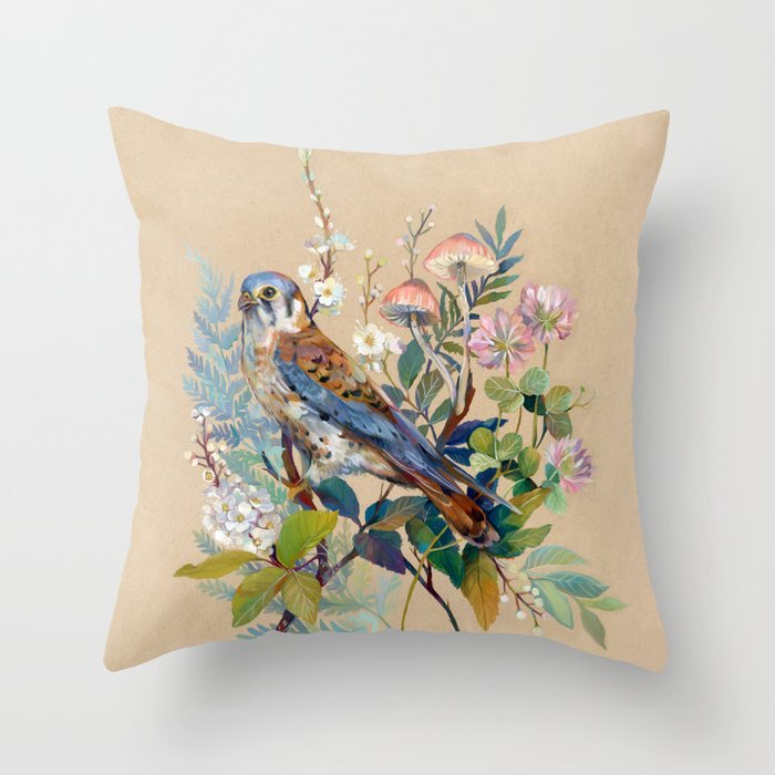 Floral Falcon Garden Throw Pillow