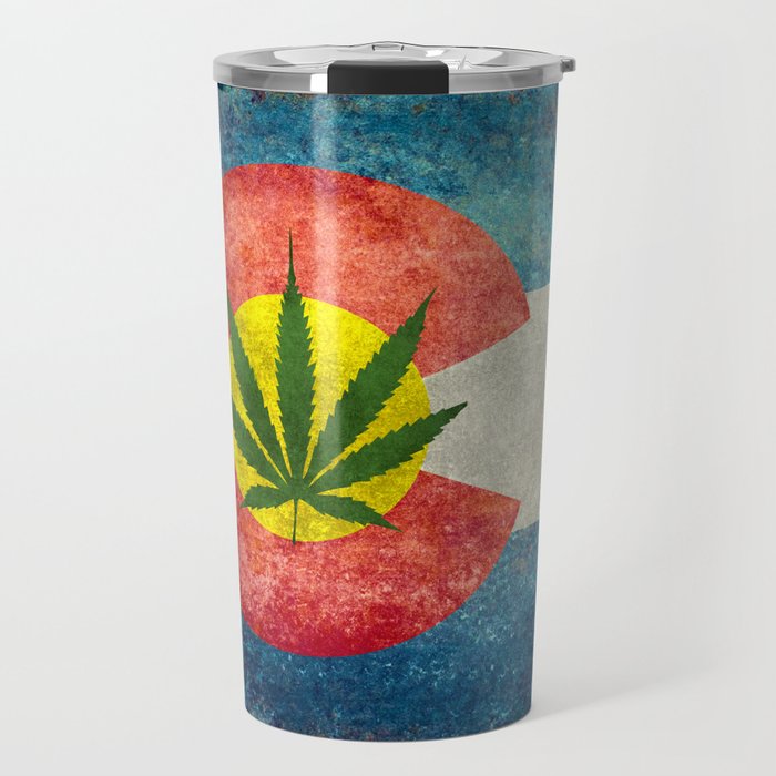 Colorado flag with leaf - Marijuana leaf that is! Travel Mug