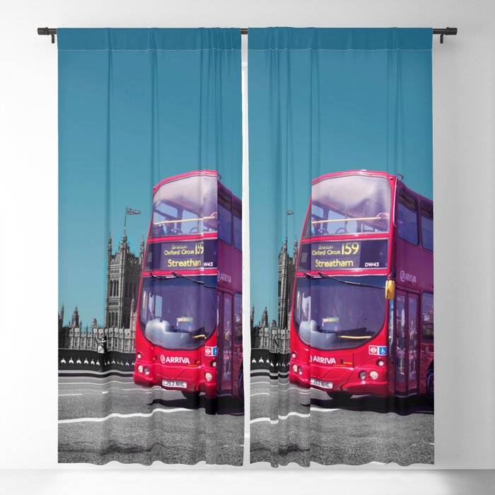 Great Britain Photography - Double Decker Bus Driving On A Road In London Blackout Curtain