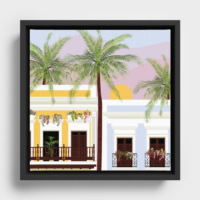 Puerto Rico Houses in the Sunset Framed Canvas