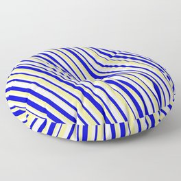 [ Thumbnail: Blue, Tan & Mint Cream Colored Lined Pattern Floor Pillow ]