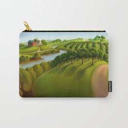 American River Valley, Orchard, Homestead, and River landscape painting by Grant Wood Carry-All Pouch | Southdakota, Vermont, Connecticut, Heartland, Hudsonriver, Farmland, Greatplains, Oldwest, Orchards, Vineyards 