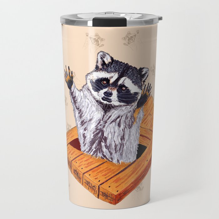 Peeking Raccoons #5 Beige Pallet - Travel Mug