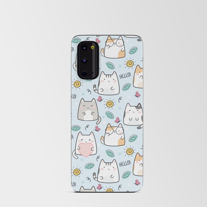 Blue Kawaii Cute Cats Hello Pattern Android Card Case