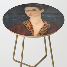 Frida Kahlo self portrait in a velvet dress painting for home and wall decor  Side Table