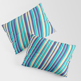 [ Thumbnail: Dark Turquoise, Tan, and Dark Slate Blue Colored Lines/Stripes Pattern Pillow Sham ]