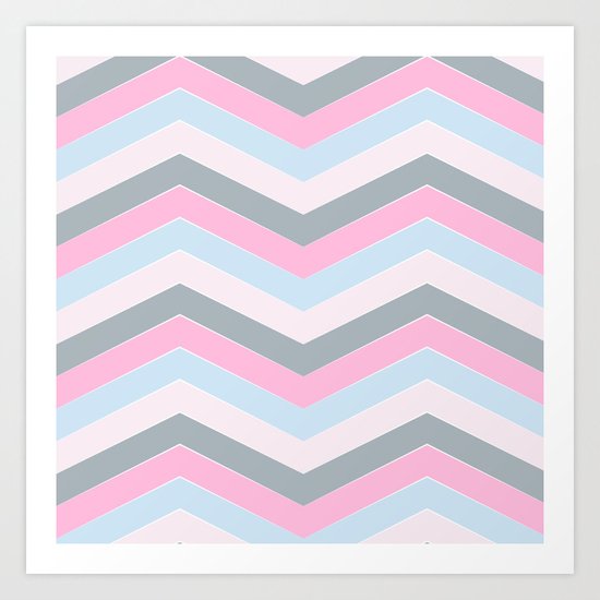Different pastel colors pink blue grey-chevron-herringbone pattern Art Print
