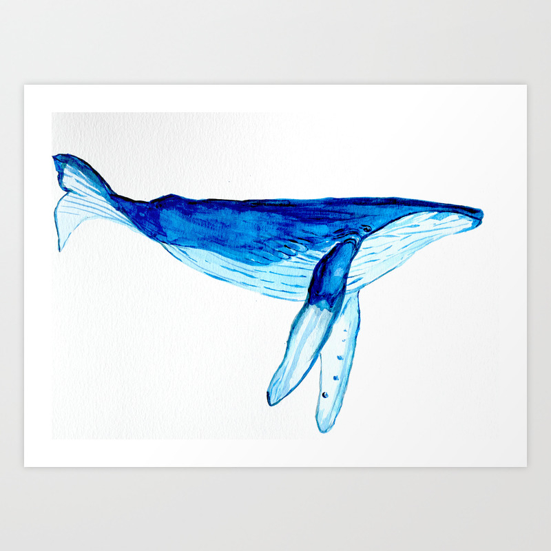 Whale Watercolor, Whale Art, Coastal Decor, Nautical Decor, Art Print By Myartspace | Society6