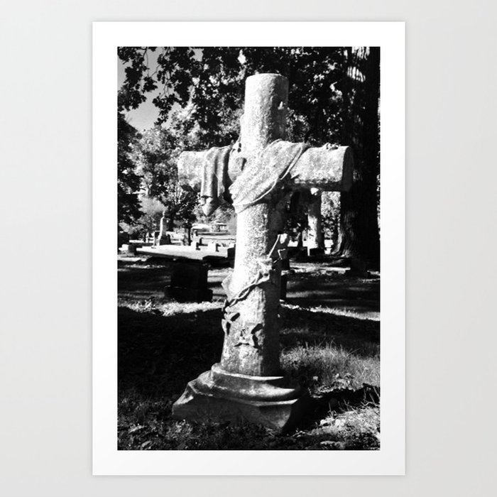 Noir Cross Halloween Graveyard Art Print