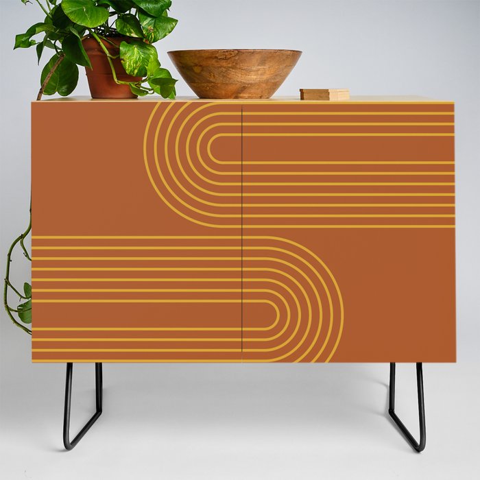 Geometric Lines Rainbow 24 in Brown Gold Credenza