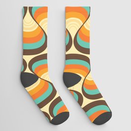 Wavy Turquoise Orange and Brown Retro Lines Socks