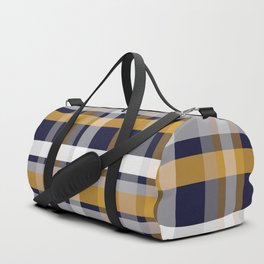 Modern Retro Plaid in Mustard Yellow, White, Navy Blue, and Grey Duffle Bag