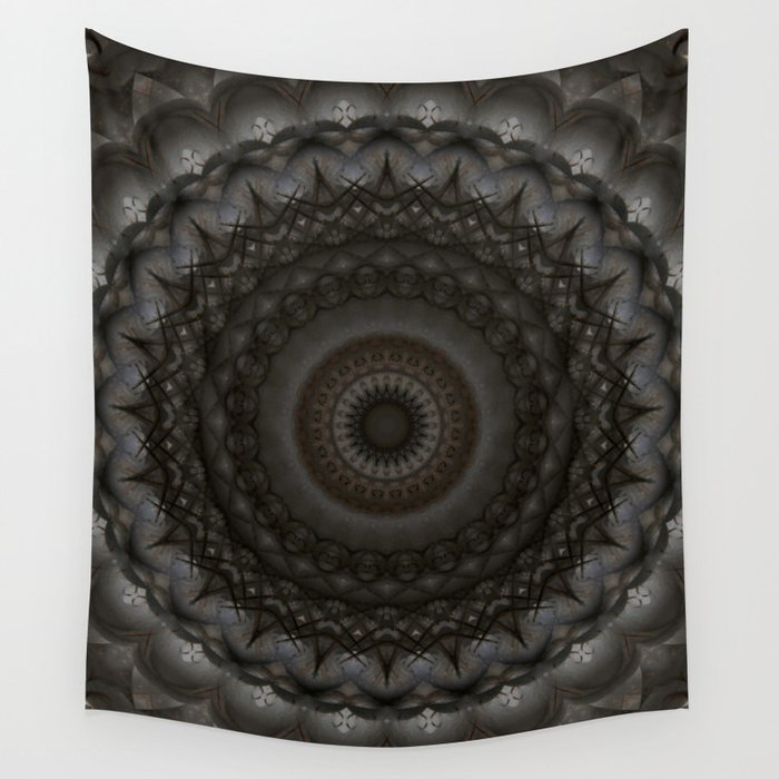 Mandala in gray and black colors Wall Tapestry