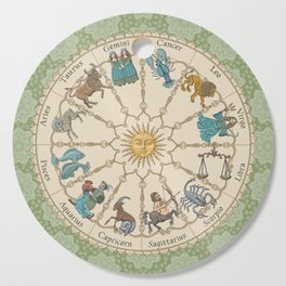 Vintage Astrology Zodiac Wheel Green Cutting Board