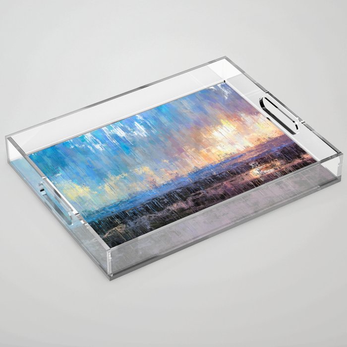 Prismatic Daybreak Showers Abstract Drip Paint Landscape Acrylic Tray