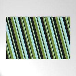[ Thumbnail: Green, Black & Turquoise Colored Lines Pattern Welcome Mat ]