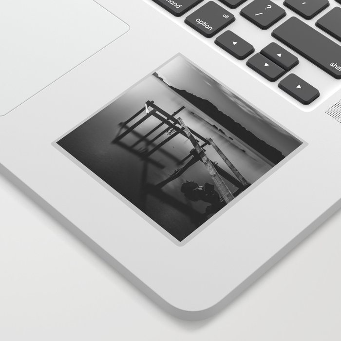 Pier Structure And Reflections in Black & White Sticker