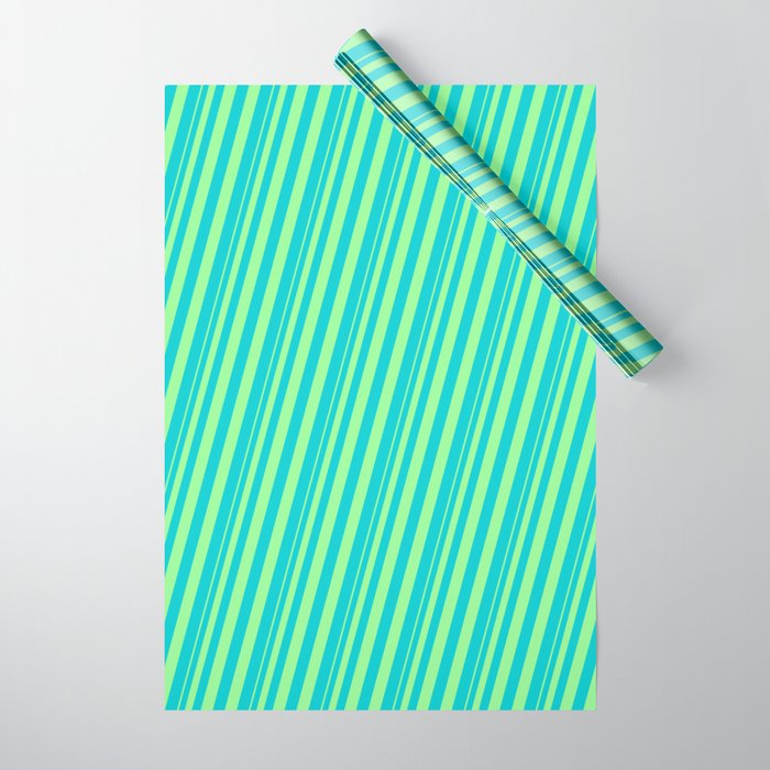 Green & Dark Turquoise Colored Stripes Pattern Wrapping Paper