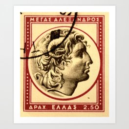 Vintage Greek Stamp of Alexander the Great Art Print | Greece, Alexanderthegreat, Alexander, Vintagestampposter, Postagestamp, Vintagestamp, Greekstamp, Stampposter, Vintage, Graphicdesign 