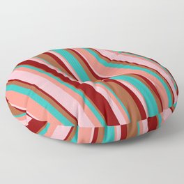 [ Thumbnail: Eye-catching Sienna, Light Sea Green, Salmon, Light Pink, and Maroon Colored Striped Pattern Floor Pillow ]