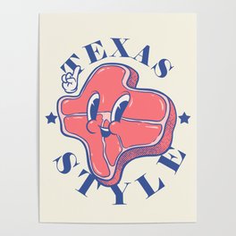Texas Style Brisket | Texan BBQ | Mid-Century Retro Old Cartoon Mascot Poster | Style, Bbq, Texmex, Mid Century, Food, Mex, Graphicdesign, Barbecue, Tex, Texasstyle 