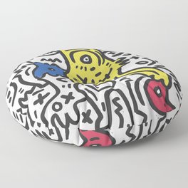 Hand Drawn Graffiti Art With Monsters in Black and White and Color Floor Pillow