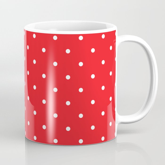Small White Polka Dots With Red Background Coffee Mug By Small White Polka Dots With Red Background Coffee Mug