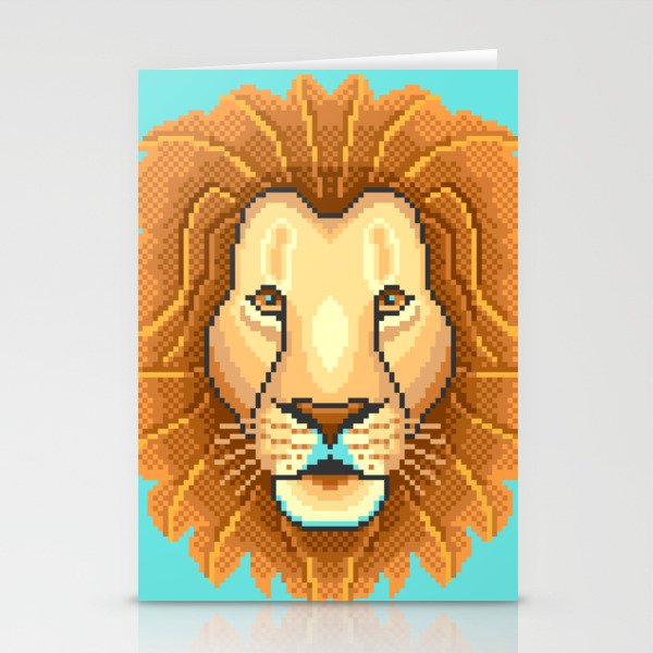Modern pixel lion head on cyan background Stationery Cards