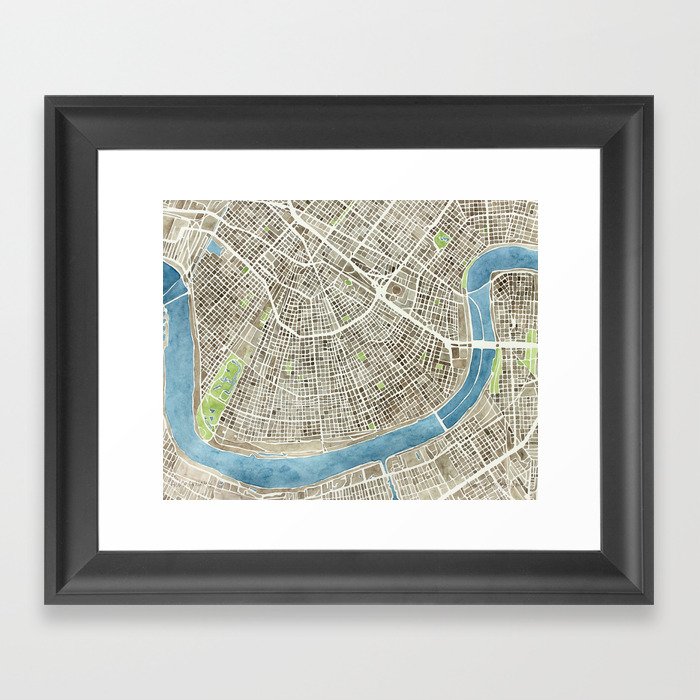 New Orleans City Map Framed Art Print