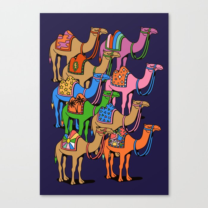 Colorful Desert Camels Colourful Morroco Sahara 60s World Traveller Canvas Print