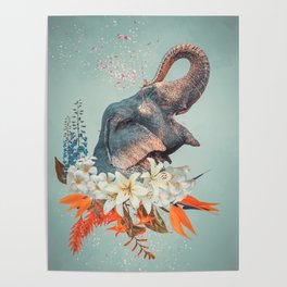 Elephant Flowers Art Poster