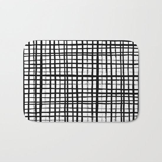Essie - Grid, Black and White, BW, grid, square, paint, design, art Bath Mat