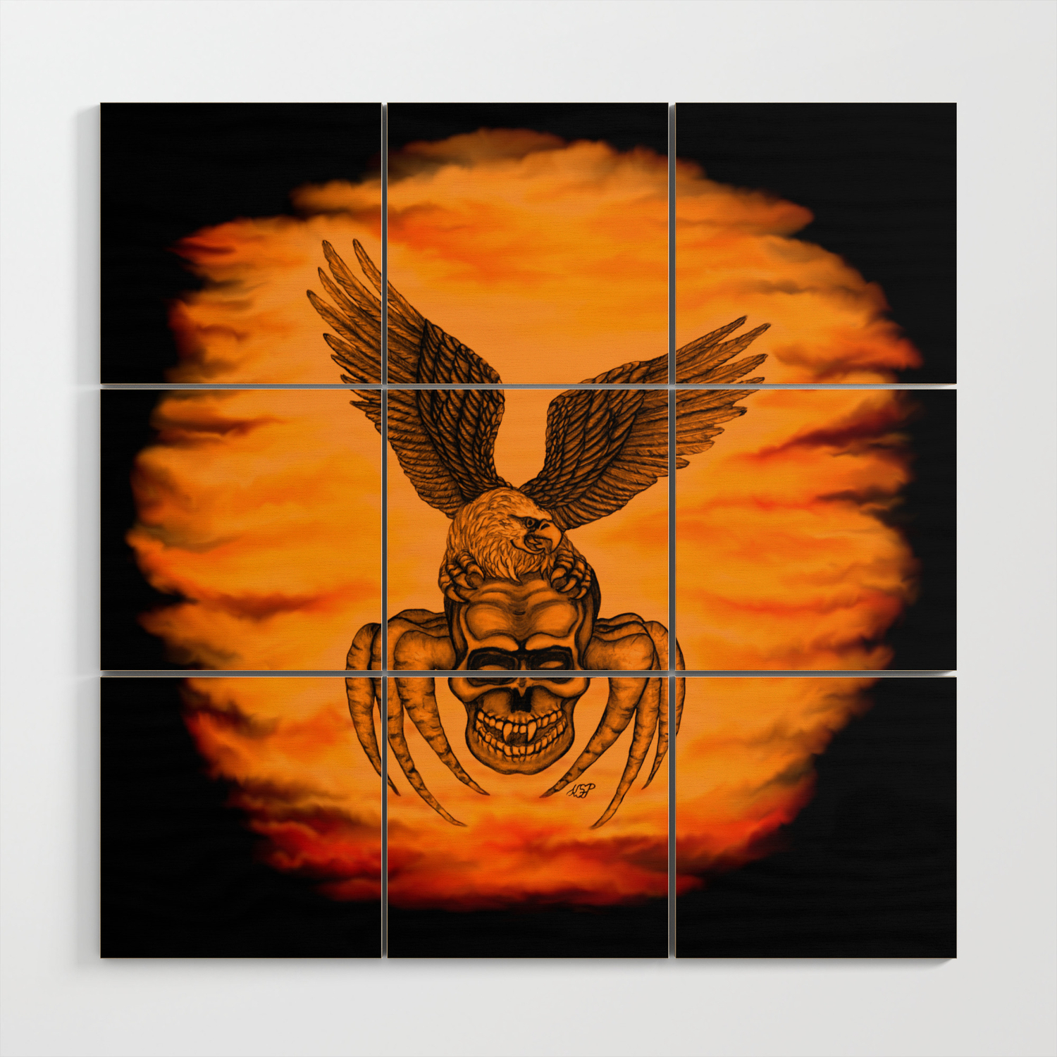 Spider Skull And Eagle In Tattoo Style Black Red Yellow Design