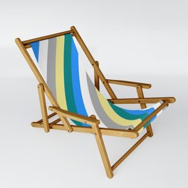 [ Thumbnail: Eye-catching Tan, Teal, Blue, White & Dark Gray Colored Striped/Lined Pattern Sling Chair ]