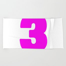 3 (Magenta & White Number) Beach Towel