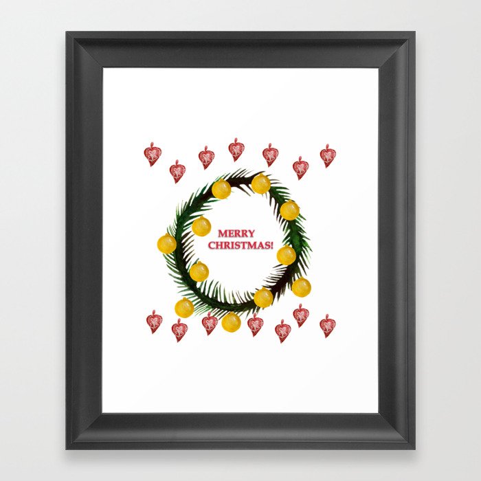 Merry Christmas Holiday Wreath Framed Art Print