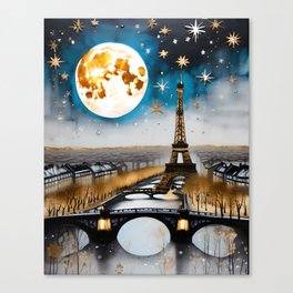 Christmas In Paris - Eiffel Tower Gold and Silver Landscape Winter Art Canvas Print