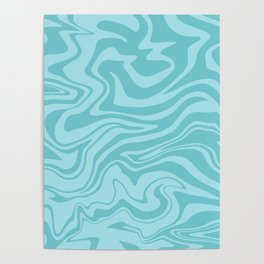 Abstract Modern Melting Ocean, Liquid Sea Waves Swirl, Marbled Pattern in Light Pastel Aqua Blue Poster
