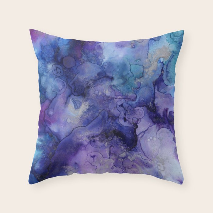 Abstract Watercolor Coastal Indigo Blue Purple Throw Pillow By