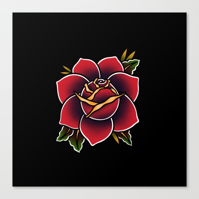 Red Rose Tattoo American Traditional Canvas Print