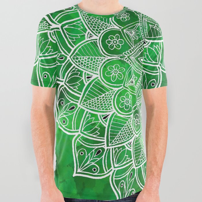 Green Mandala Floral Henna Tattoo Inspired All Over Graphic Tee