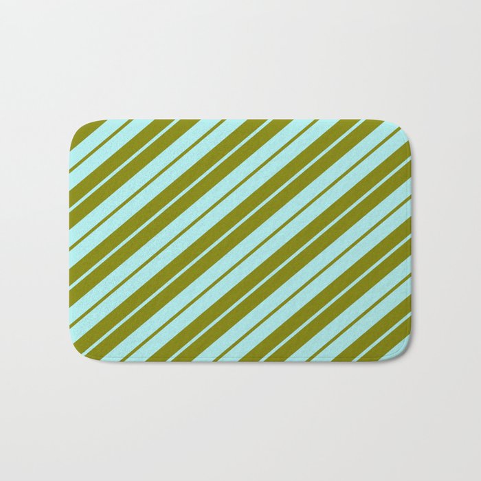 Green & Turquoise Colored Stripes Pattern Bath Mat