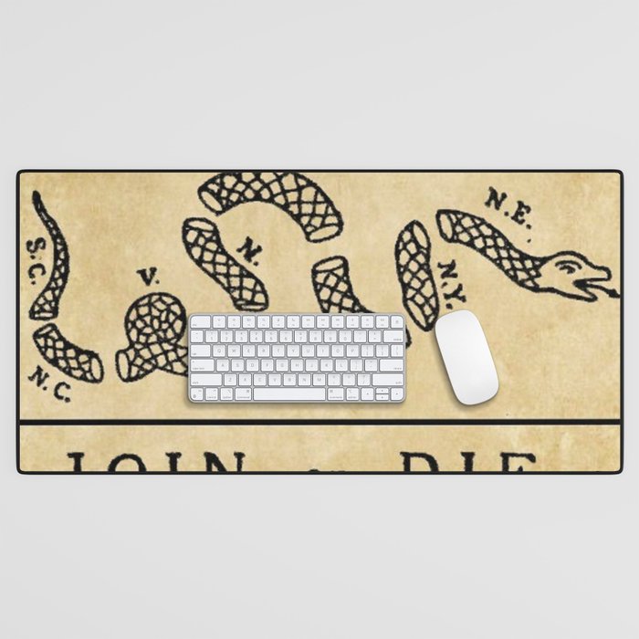 1776 "Join, or Die" Revolutionary War flag with 13 colonies, snake & no colors by Benjamin Franklin Desk Mat