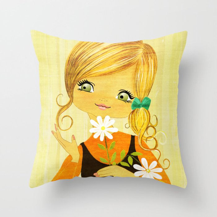 Sunshine Flower Girl Throw Pillow