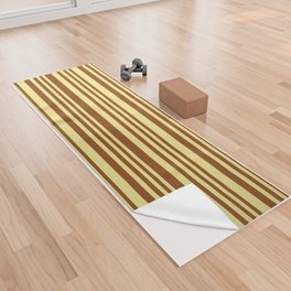 [ Thumbnail: Brown and Tan Colored Stripes/Lines Pattern Yoga Towel ]