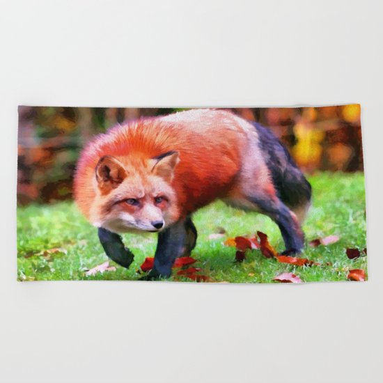 Autumn Fox hunting Beach Towel