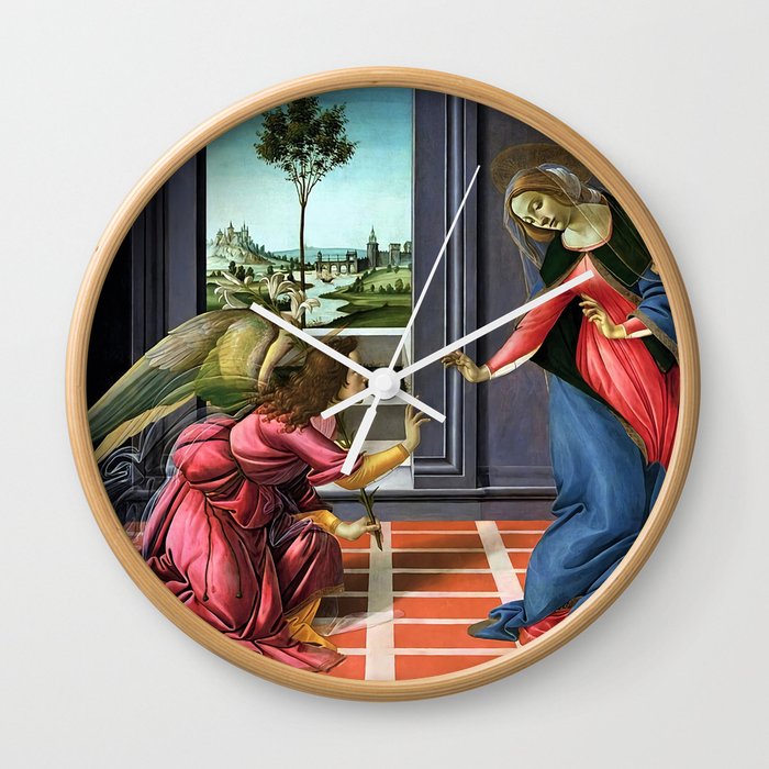 1498 Archangel Gabriel visits Mary to announce birth of Jesus Italian Renaissance Tempera on panel painting by Botticelli Wall Clock