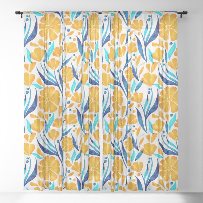Sweet Florals – Marigold & Blue Sheer Curtain