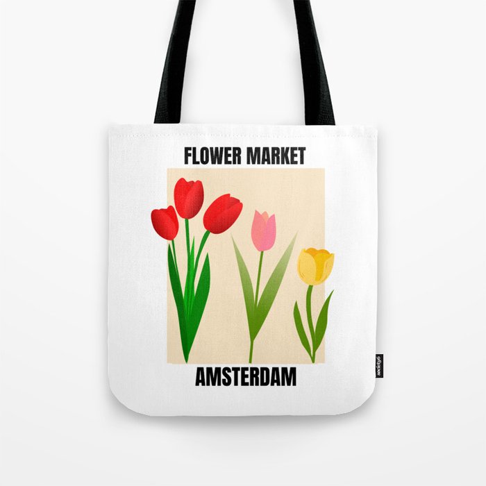 Retro Tulip Flower Market Amsterdam Tote Bag
